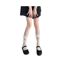 Lace socks for women with bows milky white mid-calf socks lace ballet style calf socks summer ultra-thin lolita socks
