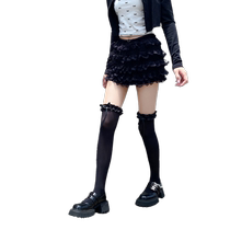 Lolita over-the-knee socks for women with bows black silk stockings half-cut lace high stockings milky white thigh socks