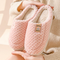 Cotton slippers 2024 new womens autumn and winter home indoor non-slip thick sole warm plush plush couple cotton slippers mens style