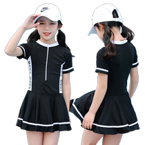 Swimwear for children and girls conservative long-sleeved one-piece for girls new style medium and large children princess cute and stylish swimsuit suit