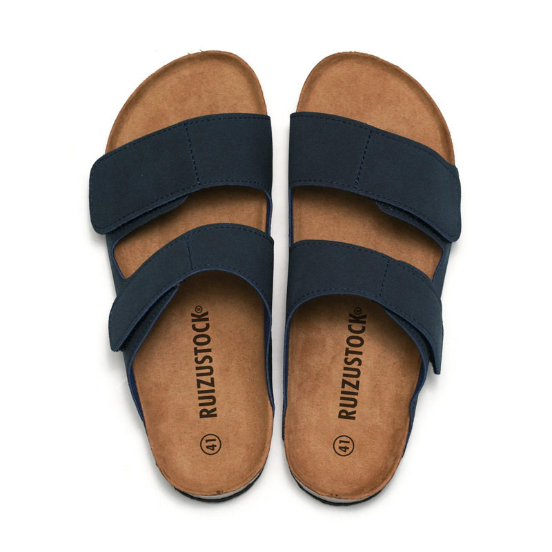 2025 Summer Men's Cork Slippers Trendy Student Flip-Flops Double Strap Men's Birkenstock Shoes Beach Shoes Suede Leather