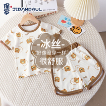 Childrens short-sleeved suit ice silk girls summer clothes two-piece home Korean style childrens clothing boy baby T-shirt summer clothing