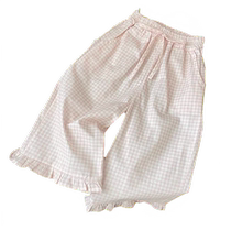 Girls summer suit baby girl new Korean version girl baby short-sleeved T-shirt plaid lace wide-leg pants two-piece set