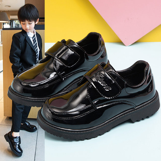 Boys' Black Leather Shoes with Soft Soles for Children's Performances, Boys' Show Shoes, Student Spring and Autumn New School Shoes, Patent Leather Dress Shoes