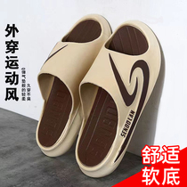Mens Korean style fashionable slippers for home bathroom 2024 summer new thick-soled slippers for mens sports wear