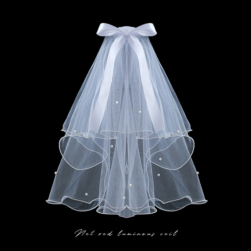ベール登録プロポーズリボン付きメインウェディングドレスウェディングフォト小道具花嫁シンプルなヘッドドレス女の子