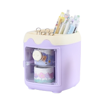 小猪笔筒学生桌面高颜值儿童女孩可爱库洛米贴纸文具收纳盒大容量多功能书桌冰箱笔筒轻奢高级感女生创意摆件