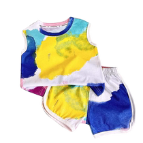 Childrens vest suit for boys and girls short-sleeved shorts summer versatile tie-dye Korean style sports and leisure two-piece set