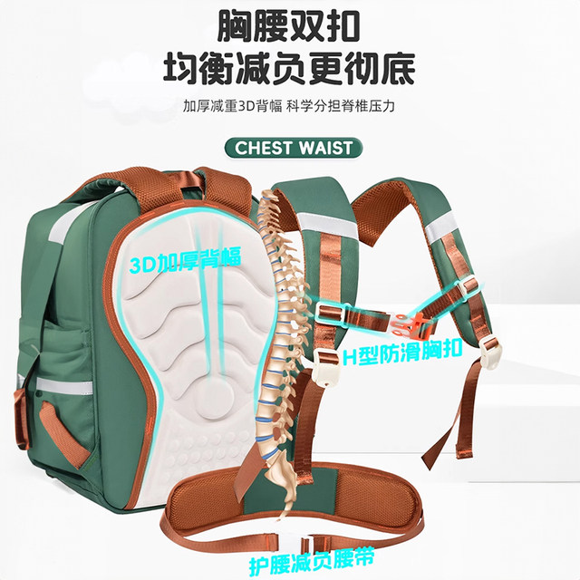 Primary school students' Yunduo schoolbags for grades 1-6, load-reducing, spine-protecting, waterproof, multi-compartment children's large-capacity backpacks for boys and girls