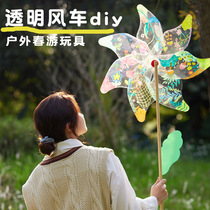 Graffiti transparent windmill handmade diy childrens creative art painting toys outdoor decoration kindergarten material package