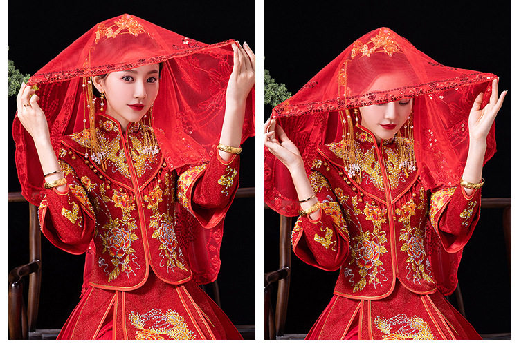 Невеста красное покрытие голова выйти замуж 2024 одежда Сюхэ свадьба высококачественный Выйти замуж красный Монгольский капот китайский стиль полупрозрачная вуаль 