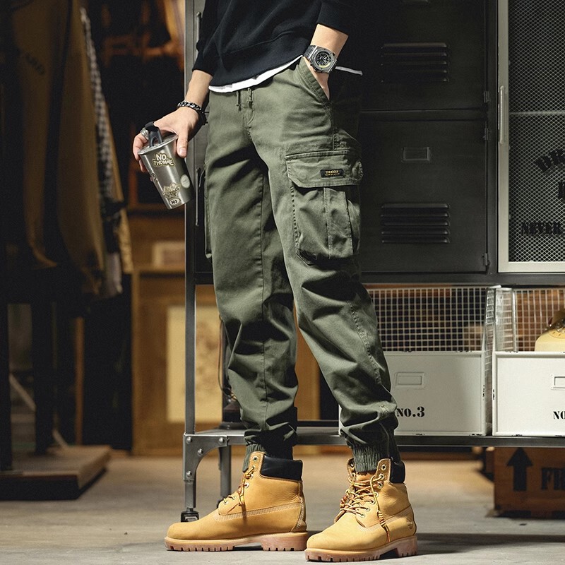 American-Style Military Green Cargo Pants for Men, Loose Trendy Brand Spring and Autumn Jogger Pants with Multiple Pockets, Outdoor Casual Pants for Men American-Style Military Green Cargo Pants for Men, Loose Trendy Brand Spring and Autumn Jogger Pants with Multiple Pockets, Outdoor Casual Pants for Men