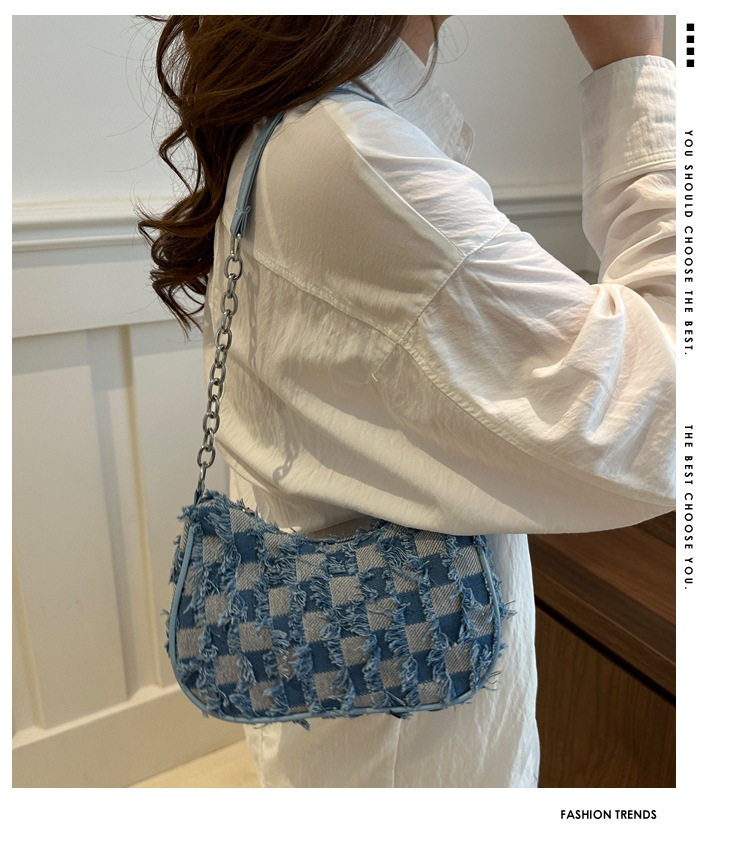 Сумка на одно плечо, сумка подмышку, сумка через плечо, джинсовая универсальная цепь, небольшая небольшая сумка Jifanpaul/Ji Fan Paul 