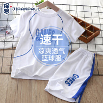 Summer new childrens basketball uniform set boys and girls sportswear quick-drying clothing medium and large childrens short-sleeved shorts two-piece set