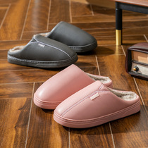 Waterproof cotton slippers for men autumn and winter 2024 season new home indoor warm non-slip thick-soled leather-covered couple cotton slippers
