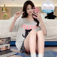 Светло -серый черный кот [с грудной прокладкой] [костюм Top + шорты]