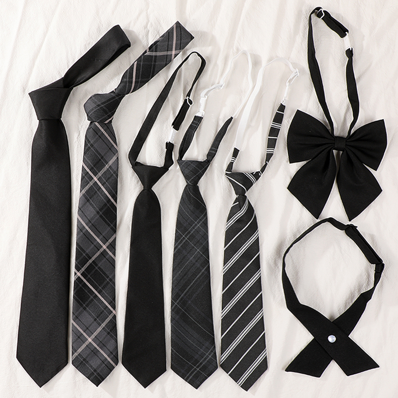Jk Black Tie Shirt Decoration Japanese College Style Lazy Zipper Tie-Free Tie for Women and Men Students