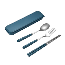 Stainless steel portable childrens tableware package students eat fork chopsticks spoon collection box three pieces