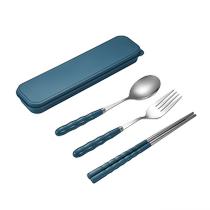 Stainless steel portable childrens elementary school tableware set student eating fork chopsticks spoon storage box three-piece set