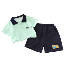 2024 new summer childrens Polo shirt short-sleeved boy baby handsome sports clothes summer two-piece childrens clothing