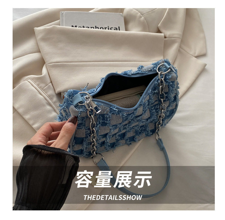 Сумка на одно плечо, сумка подмышку, сумка через плечо, джинсовая универсальная цепь, небольшая небольшая сумка Jifanpaul/Ji Fan Paul 