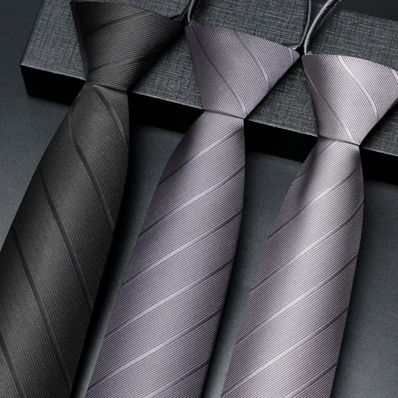 Black Tie for Men, No Need to Tie, Formal Business Zipper Style, Gray, High-End, Easy to Pull, Wedding Groom, Lazy Trend
