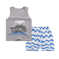 Childrens vest set pure cotton 2024 summer new childrens clothing girls baby sleeveless shorts boys sports vest