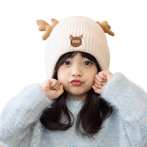 Children plus suede hat winter new thickened warm protective ear knit wool cord hat boy girl cute sleeve head hat