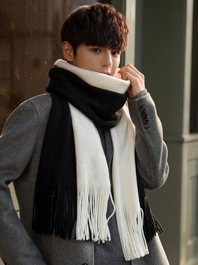 Korean versatile scarf for men in autumn and winter with tassels 2025 new high-end couple neck scarf for students thickened and warm