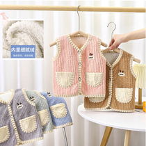 Autumn and winter childrens double-sided velvet vest baby plus velvet thickened outer wear baby fashionable warm waistcoat Korean cardigan