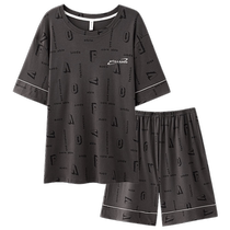 Summer mens short-sleeved shorts pajamas two-piece knitted cotton round neck suit casual loose large size home clothes