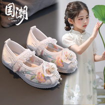 Hanfu Shoes Girls Summer Embroidered Shoes Middle Country Windy Kids Horse Noodle Dress Baby Cloth Shoes Spring Autumn old vêtements students