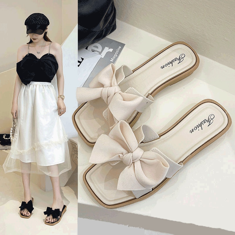 Slippers for Women to Wear Outside, Fairy Style, 2026 Summer New Fashion, Home Indoor Flat Slippers, Bow-Knot Sandals Slippers for Women to Wear Outside, Fairy Style, 2026 Summer New Fashion, Home Indoor Flat Slippers, Bow-Knot Sandals