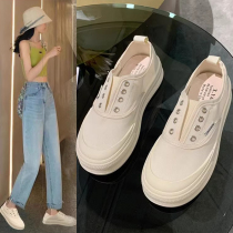 White shoes for women 2024 new summer slip-on breathable canvas shoes casual versatile student shoes thick-soled single shoes