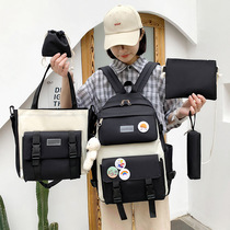 New large-capacity schoolbag for girls Korean five-piece backpack high school student large-capacity backpack simple