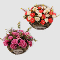 European pastoral wall hanging flower basket straw woven rattan wall hanging simulated flower pot home wall decoration flower vessel wall hanging flower