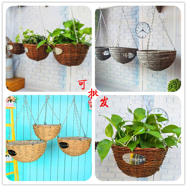 (Clear Body) European-style fields Garden Lyu chic flower basket hanging basin Hanging Basket of Grass Grass Woven Gold Graspberry Creative Hanging Flower Pot