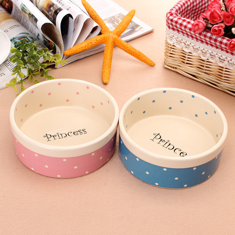 Dog bowl single bowl food bowl cat tableware teddy bear lunch box ceramic bowl cat bowl water bowl medium pink polka dot cervical vertebra