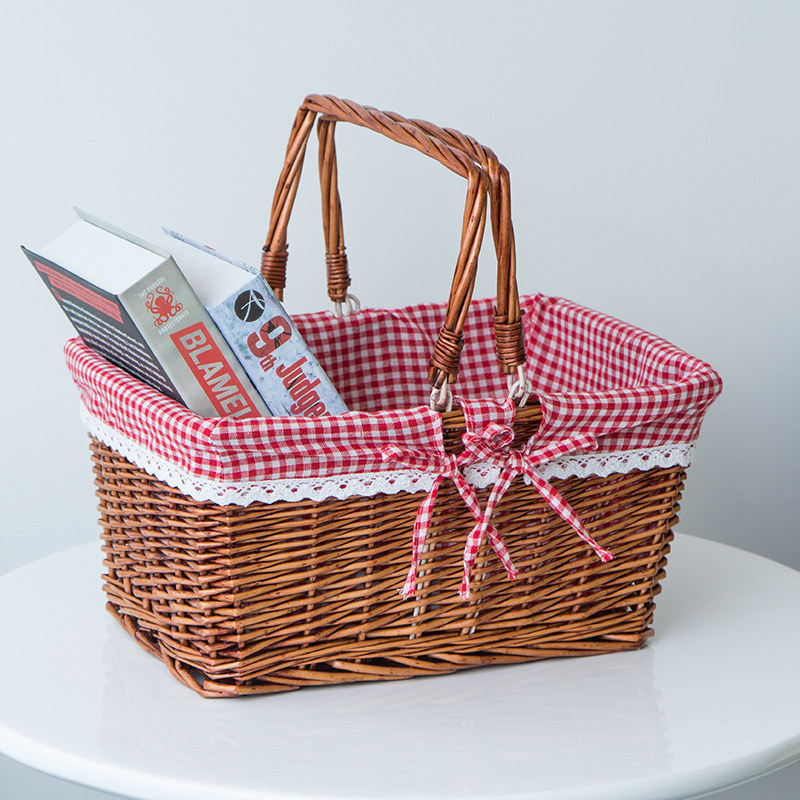 Rattan fruit basket portable basket vegetable blue picnic basket woven basket ins storage basket small flower basket bamboo basket shopping basket