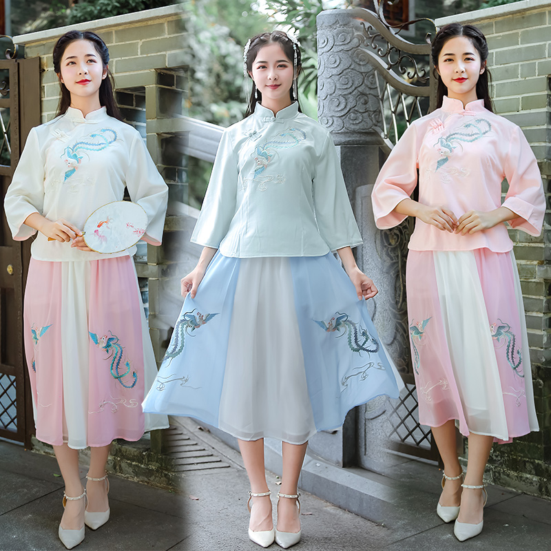 Chinese style dress and clothing improved clothes autumn and winter clothes Student Class Retro Chinese style daily