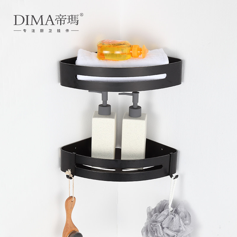 Bathroom black shelf wall hanging free punching makeup room corner rack toilet triangle rack cosmetic storage layer rack