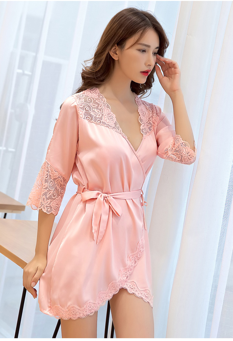 Mùa xuân và mùa hè sexy mảnh duy nhất áo ngủ đồ ngủ nữ mùa hè băng lụa nightdress ren sexy đồ ngủ dịch vụ nhà áo choàng tắm phần mỏng pijama đôi
