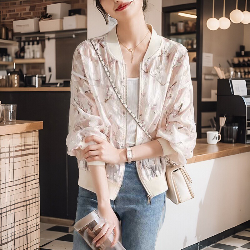 Chanel-Style Summer Thin Jacket for Women, Chiffon Fashion Sun Protection Clothing, Baseball Jacket, Loose Fit, Slimming, Versatile Jacquard Top Chanel-Style Summer Thin Jacket for Women, Chiffon Fashion Sun Protection Clothing, Baseball Jacket, Loose Fit, Slimming, Versatile Jacquard Top