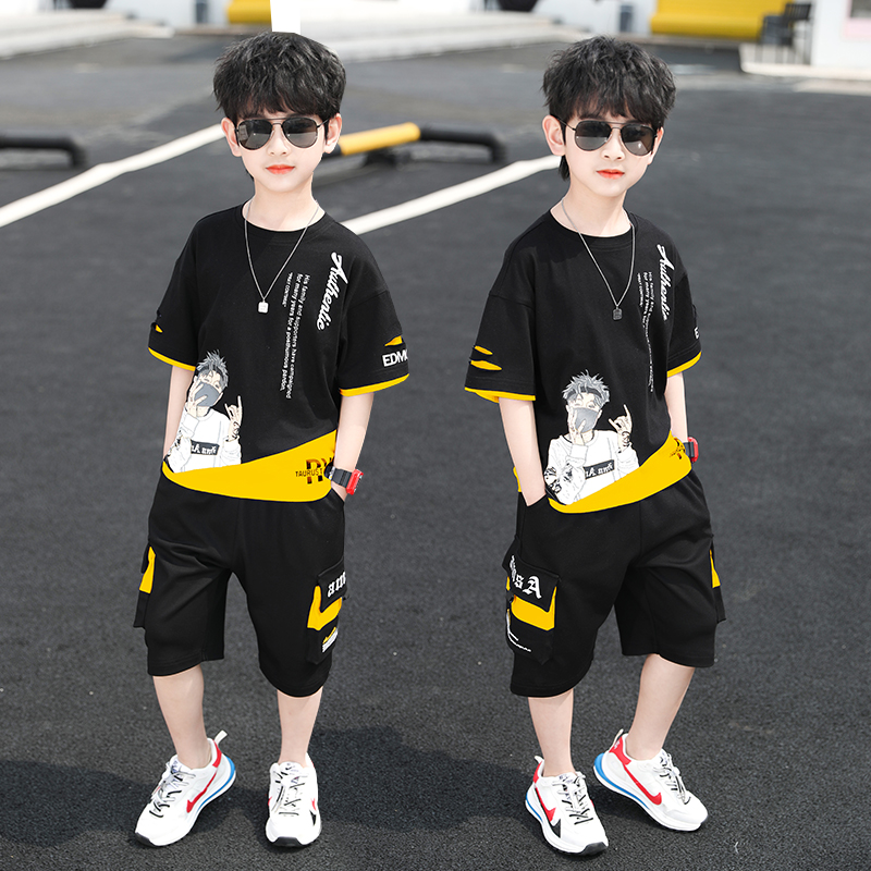 Children's clothes boy summer clothing suit 2022 new CUHK boy boy summer handsome young boy with short sleeves two sets of damp