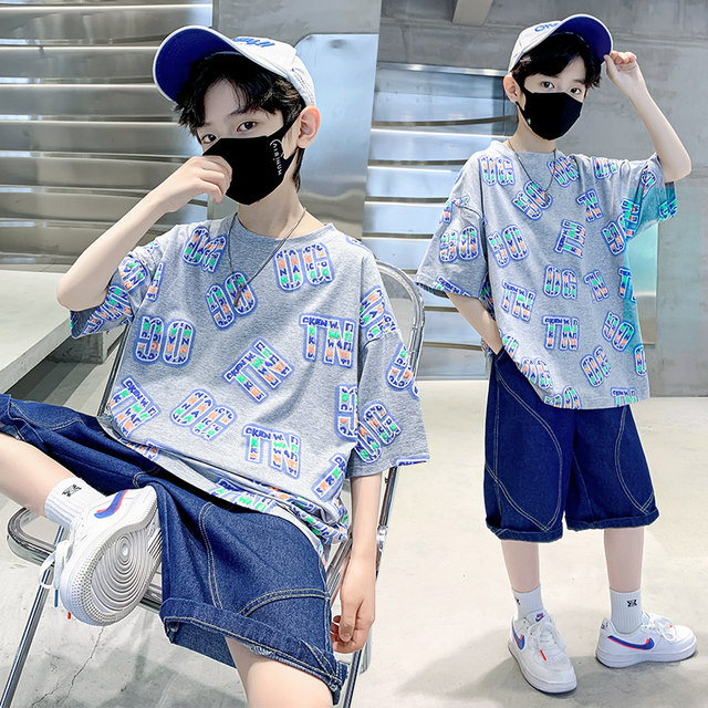 Boys summer short-sleeved suit summer two-piece suit for middle and older children 2024 new children's sports handsome street cool trend