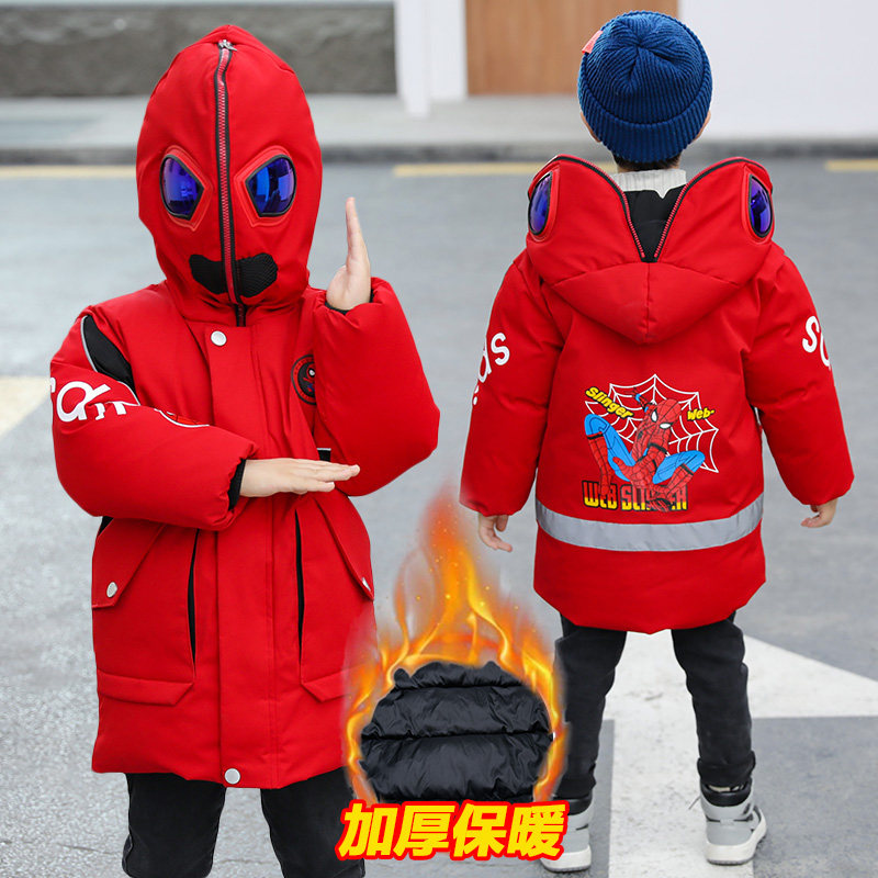 Spider-Man Boys' Cotton Coat 2022 Children's Winter Cotton Wearing Glasses Red Down Padded Coat Ultraman Coat Western Style
