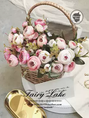 Retro ins Mori female idyllic sweet model room dining room coffee table decoration flower pink Camellia simulation flower