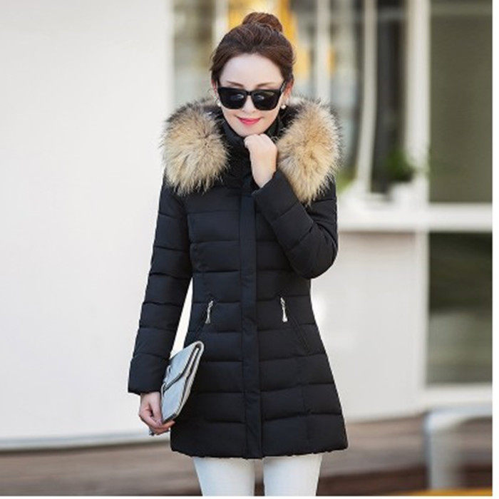 Down padded jacket women's middle style 2019 new sweet and thin thickened warm black women's anti-season cotton padded jacket slim padded jacket