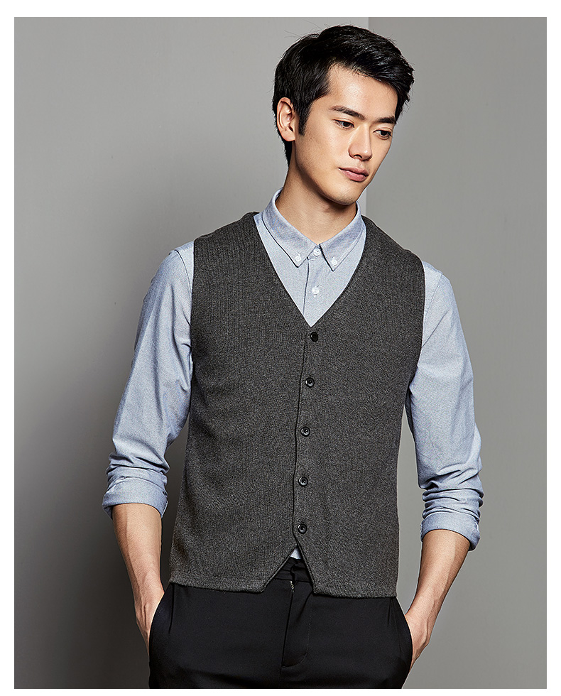 Trạm châu âu BF nam áo len len casual vest V-Cổ Slim thanh niên cha vest vest vai màu đen