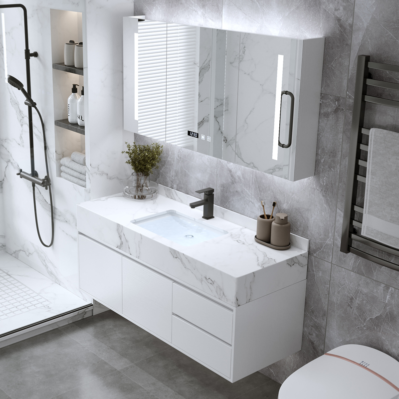 Light Extravagant Dressing Room Rock Board Bath Room Cabinet Combination Modern Intelligent Hand Wash Washbasin Toiletry Cabinet Integrated Mirror Cabinet Suit